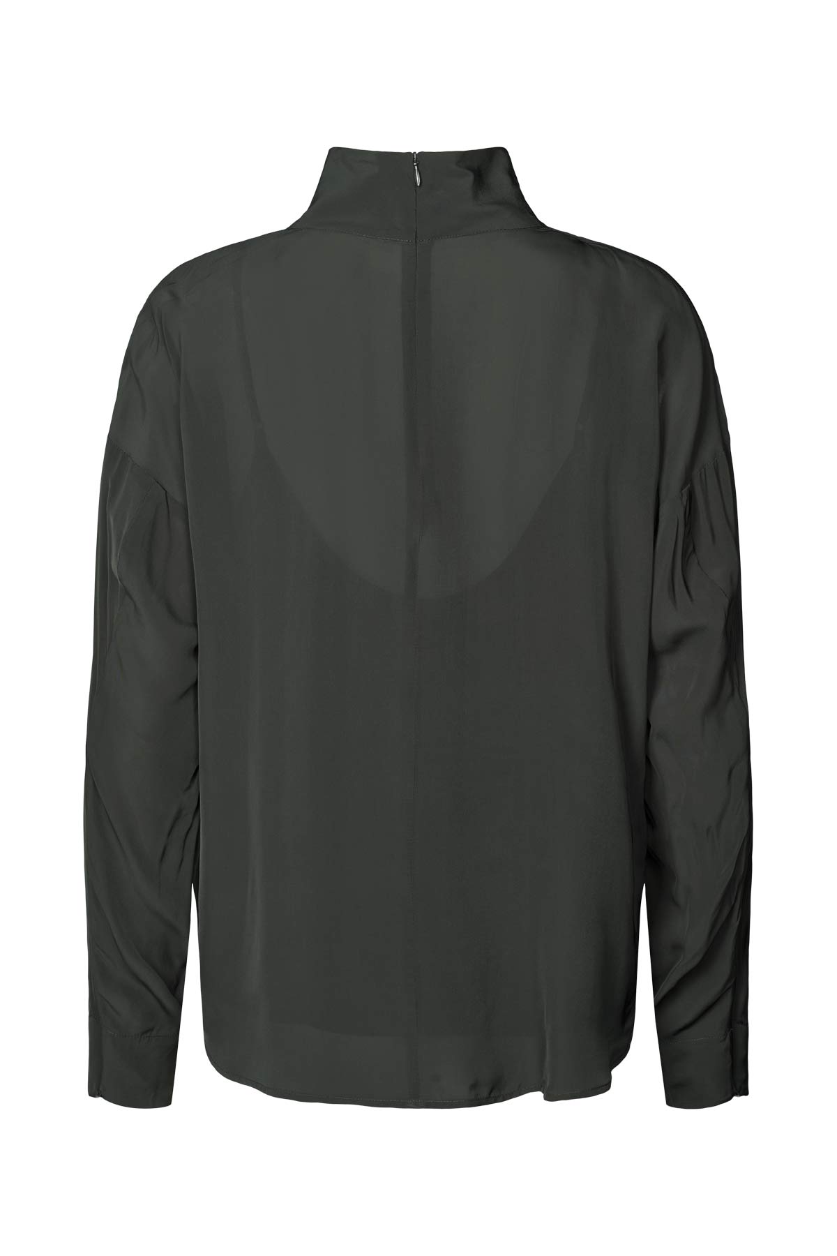 Evia - Matte drape zip sleeve blouse I Pirate black 2 - Rabens Saloner