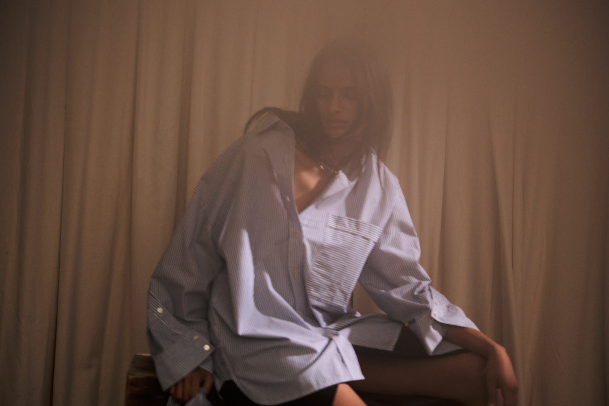 Bobbies - Quilt stripe oversize shirt I Blue white stripe 9 - Rabens Saloner