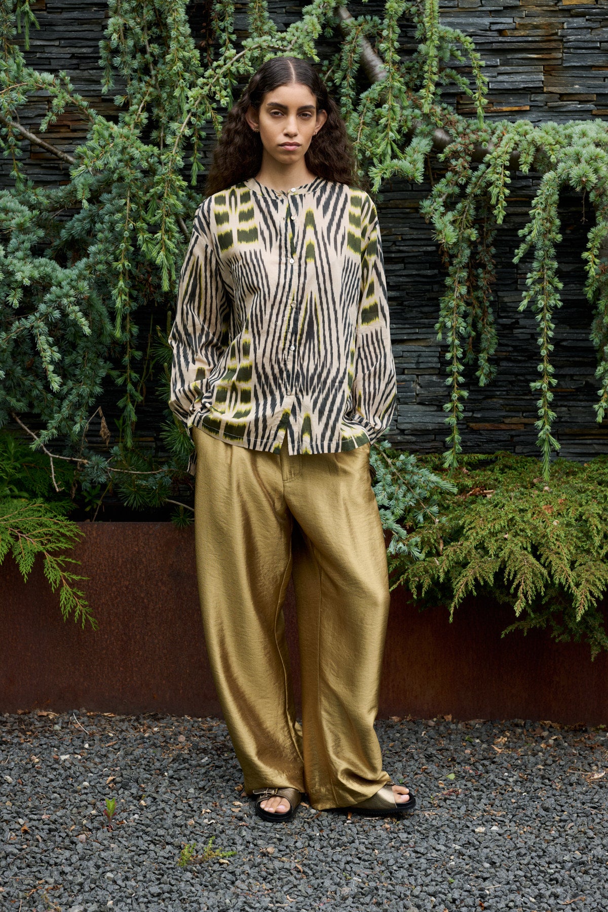 Sibyl - Ikat voile shirt I Forest pink sand 6 - Rabens Saloner