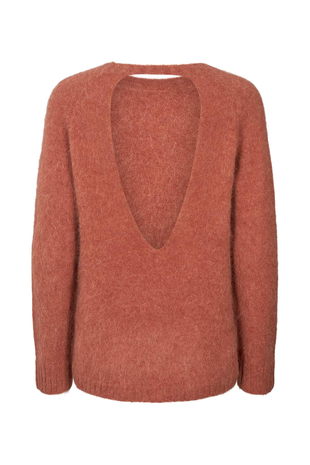 Dinea - Fluffy knit open back sweater I Redwood 4 - Rabens Saloner