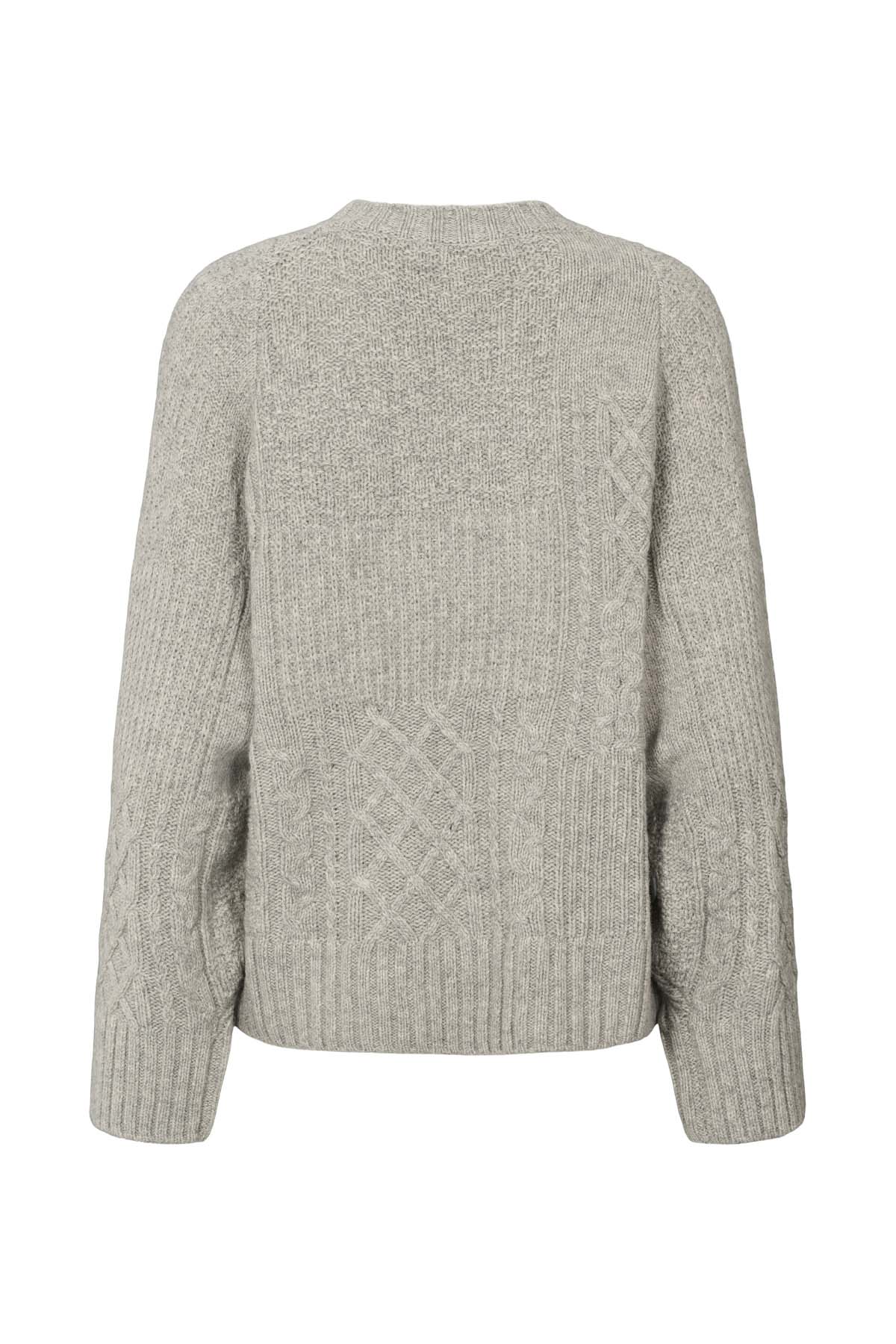 Luka - Patchwork knit cardigan I Light grey melange 2 - Rabens Saloner