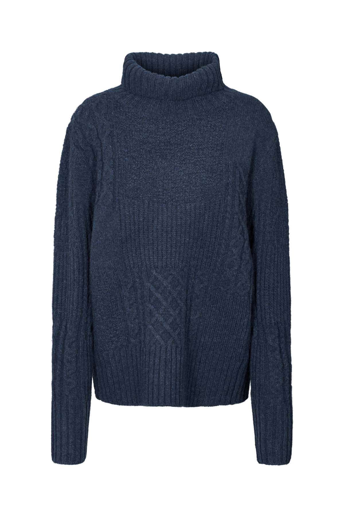 Anli - Patchwork knit sweater I Indigo 4 - Rabens Saloner