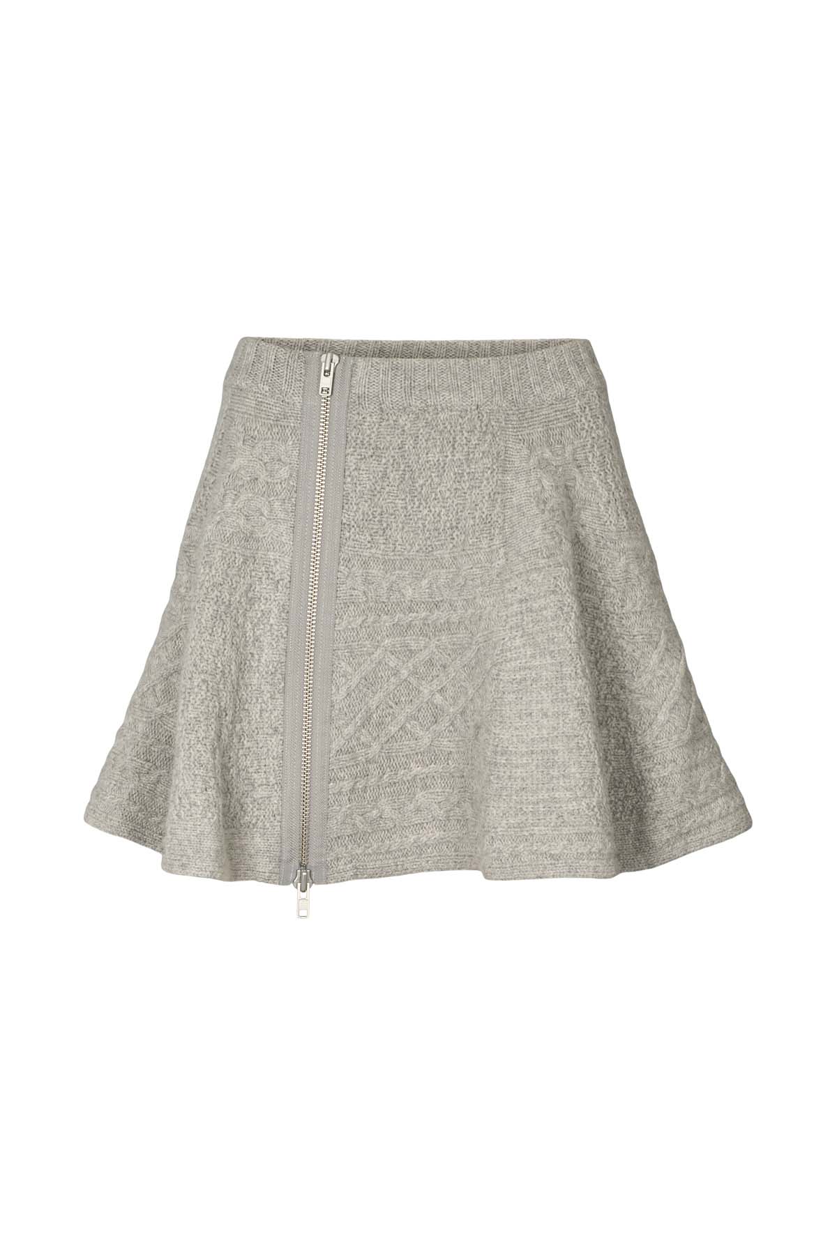 Joleen - Patchwork knit skirt I Light grey melange Light grey melange XS 1 - Rabens Saloner