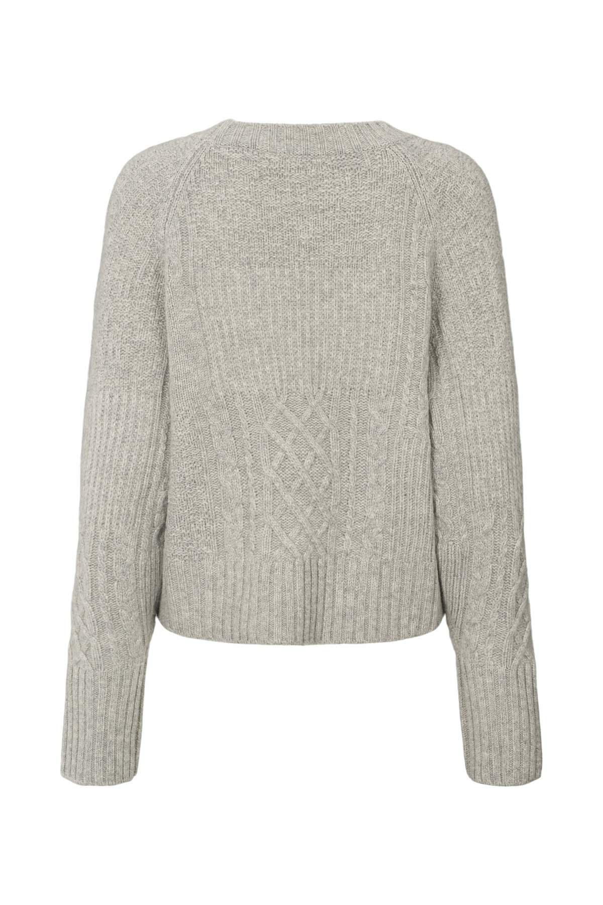 Baze - Patchwork knit cropped sweater I Light grey melange 5 - Rabens Saloner
