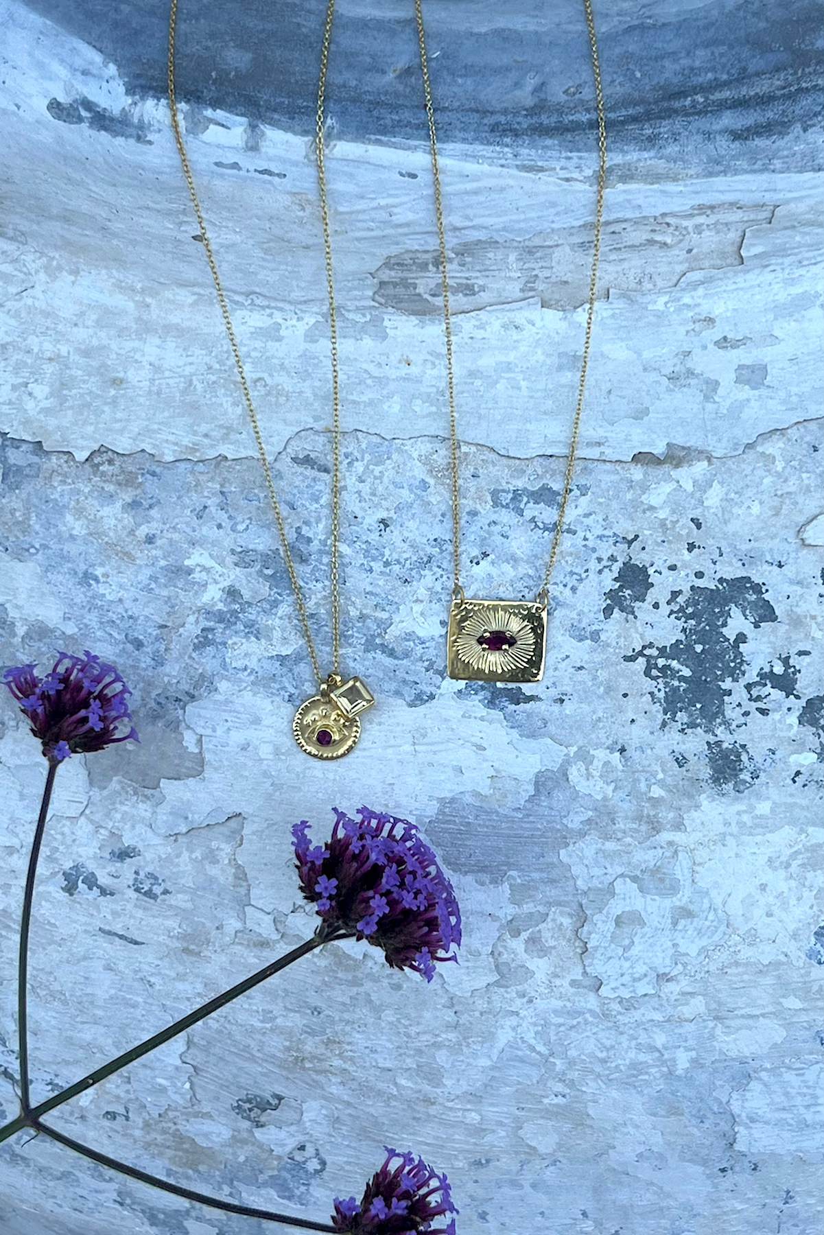 Nafsu - Necklace w/eye and square pendant I Bright combo 4 - Rabens Saloner