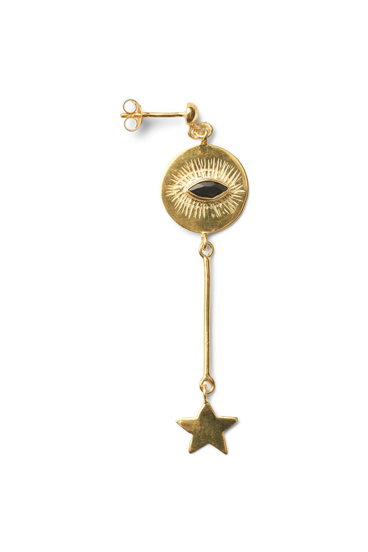 Nafsu - Long Gold plated eye earstick w/star pendant I Black Sapphire Black Sapphire O/S 1 - Rabens Saloner