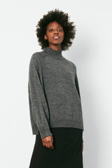 Caylin - Split knit funnel sweater I Grey melange Grey melange XS  1 - Rabens Saloner