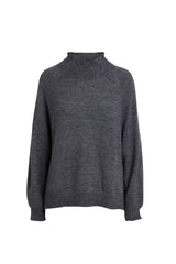 Caylin - Split knit funnel sweater I Grey melange    2 - Rabens Saloner