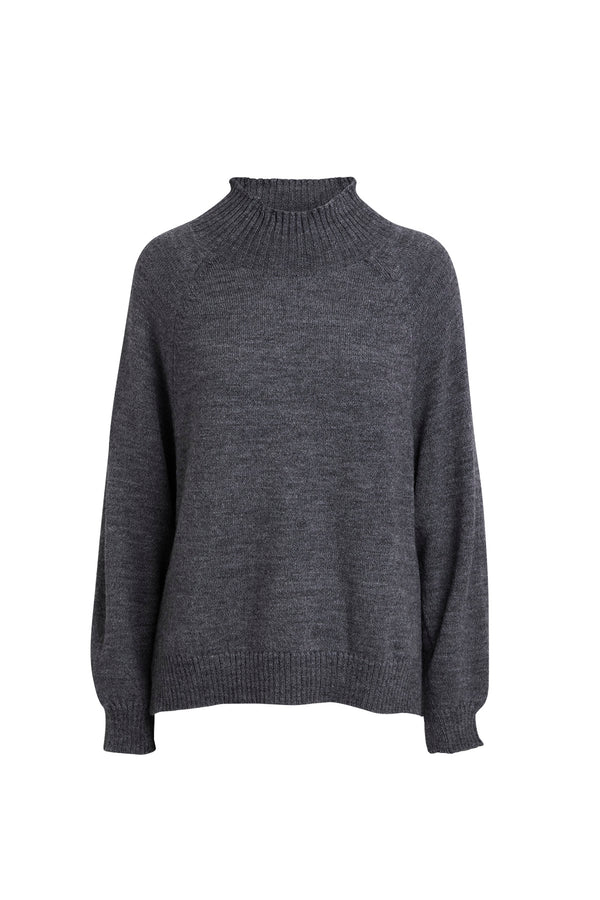 Caylin - Split knit funnel sweater I Grey melange