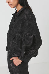 Viet - Glimmer crop shirt jacket I Black glimmer    4 - Rabens Saloner