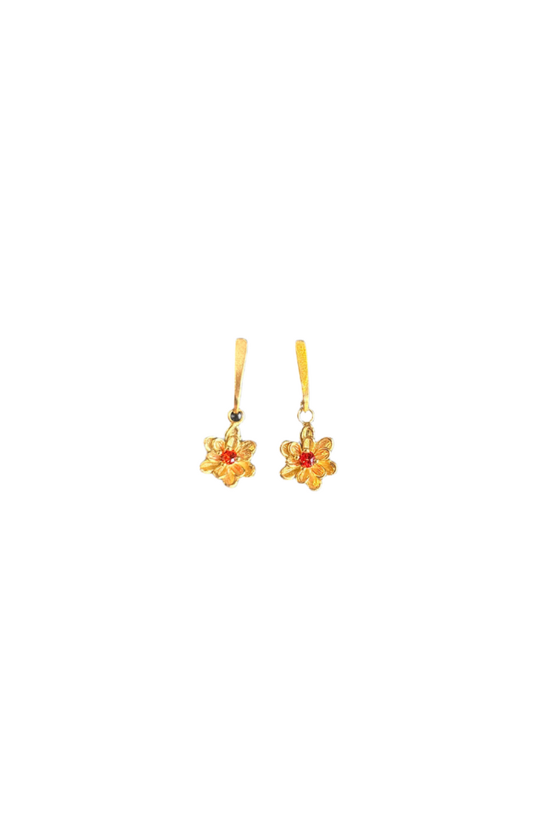 Stem Flower Stud - Nafsu I Gold w/ orange stone 5 - Rabens Saloner