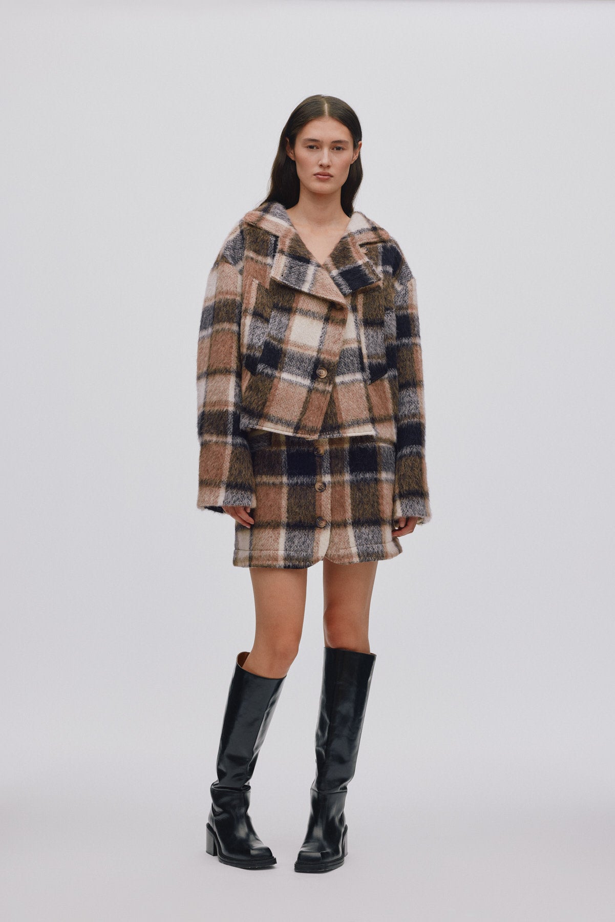 Olympia - Jumbo check short skirt I Brown check 3 - Rabens Saloner