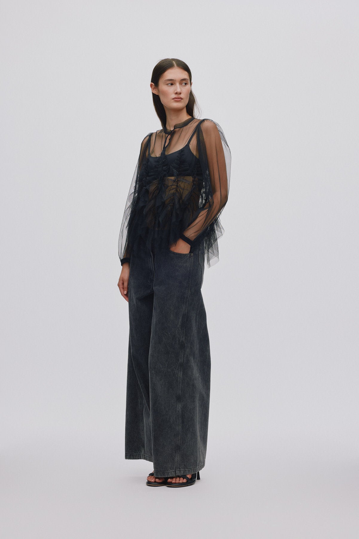 Gida - Frilly tulle shirt I Black