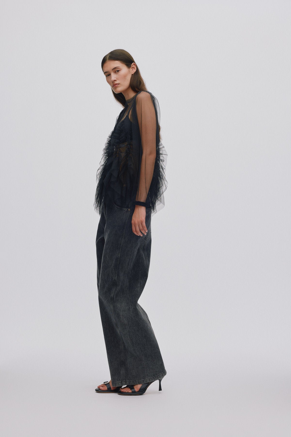 Gida - Frilly tulle shirt I Black