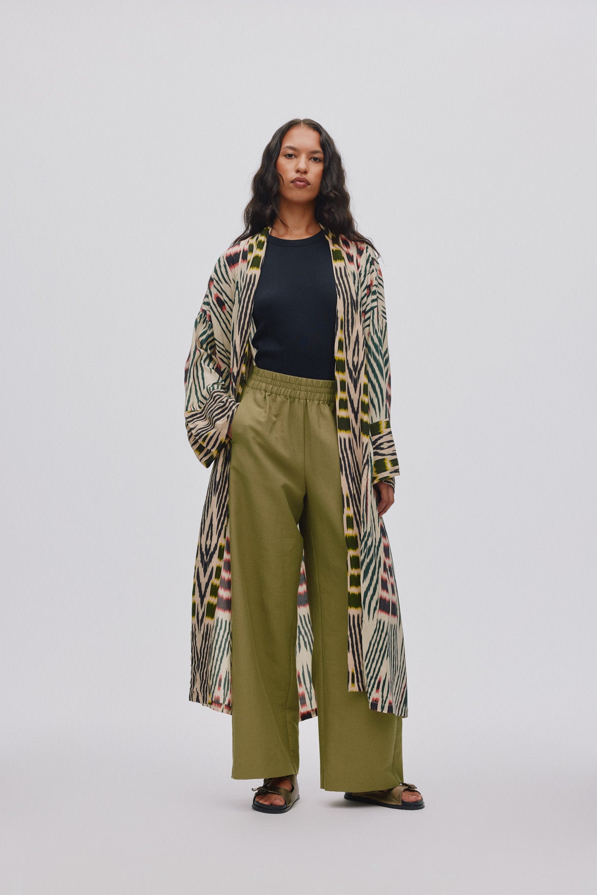 Sunita - Ikat combo robe dress I Forest pink sand & citrus combo 1 - Rabens Saloner