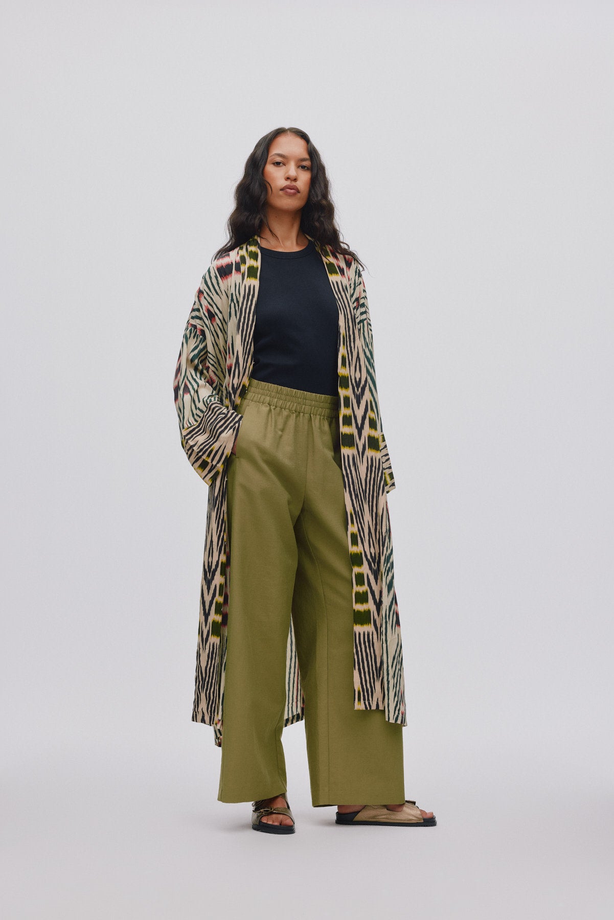 Sunita - Ikat combo robe dress I Forest pink sand & citrus combo 2 - Rabens Saloner