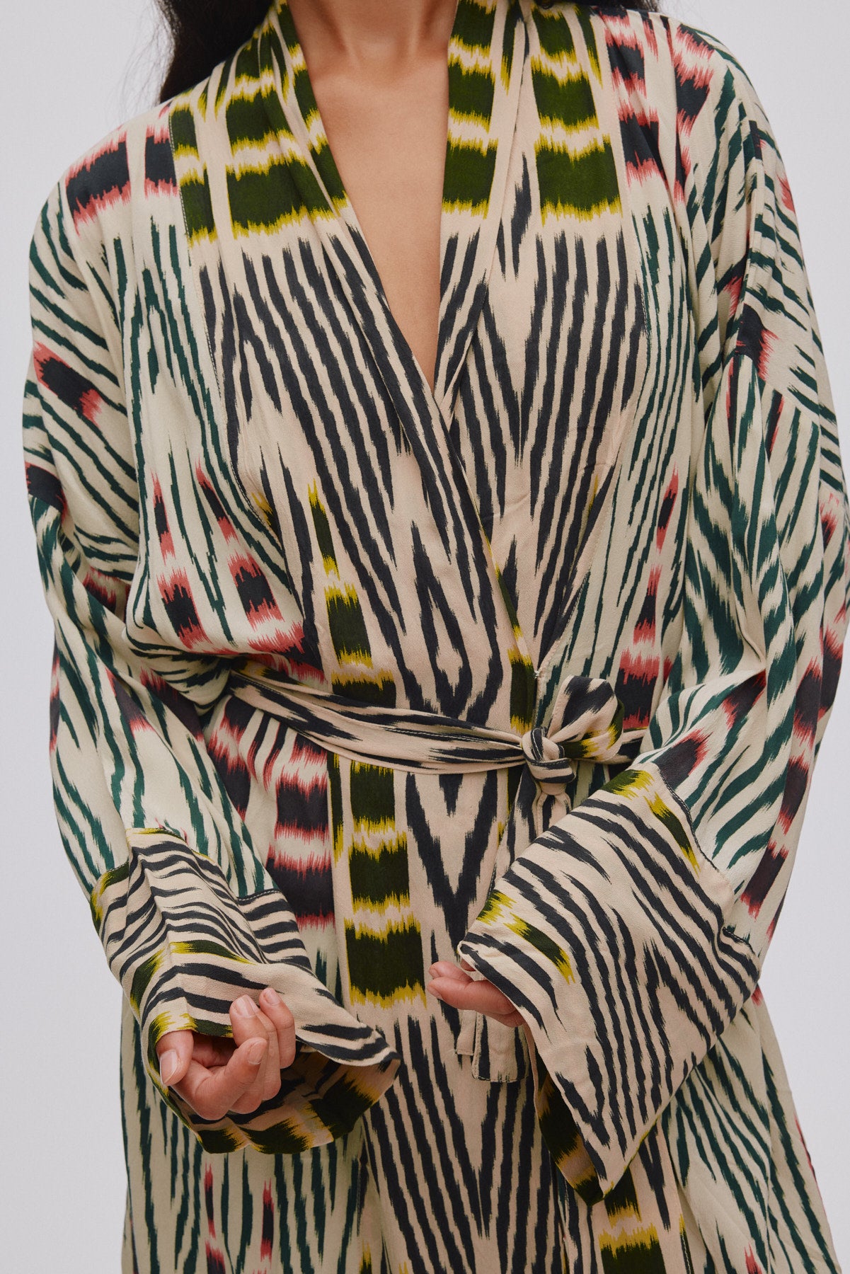 Sunita - Ikat combo robe dress I Forest pink sand & citrus combo 9 - Rabens Saloner