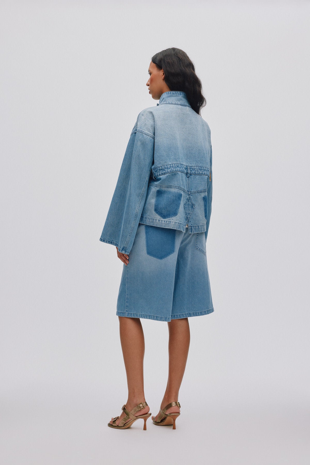 Raha - Light denim wide shorts I Light washed denim 4 - Rabens Saloner