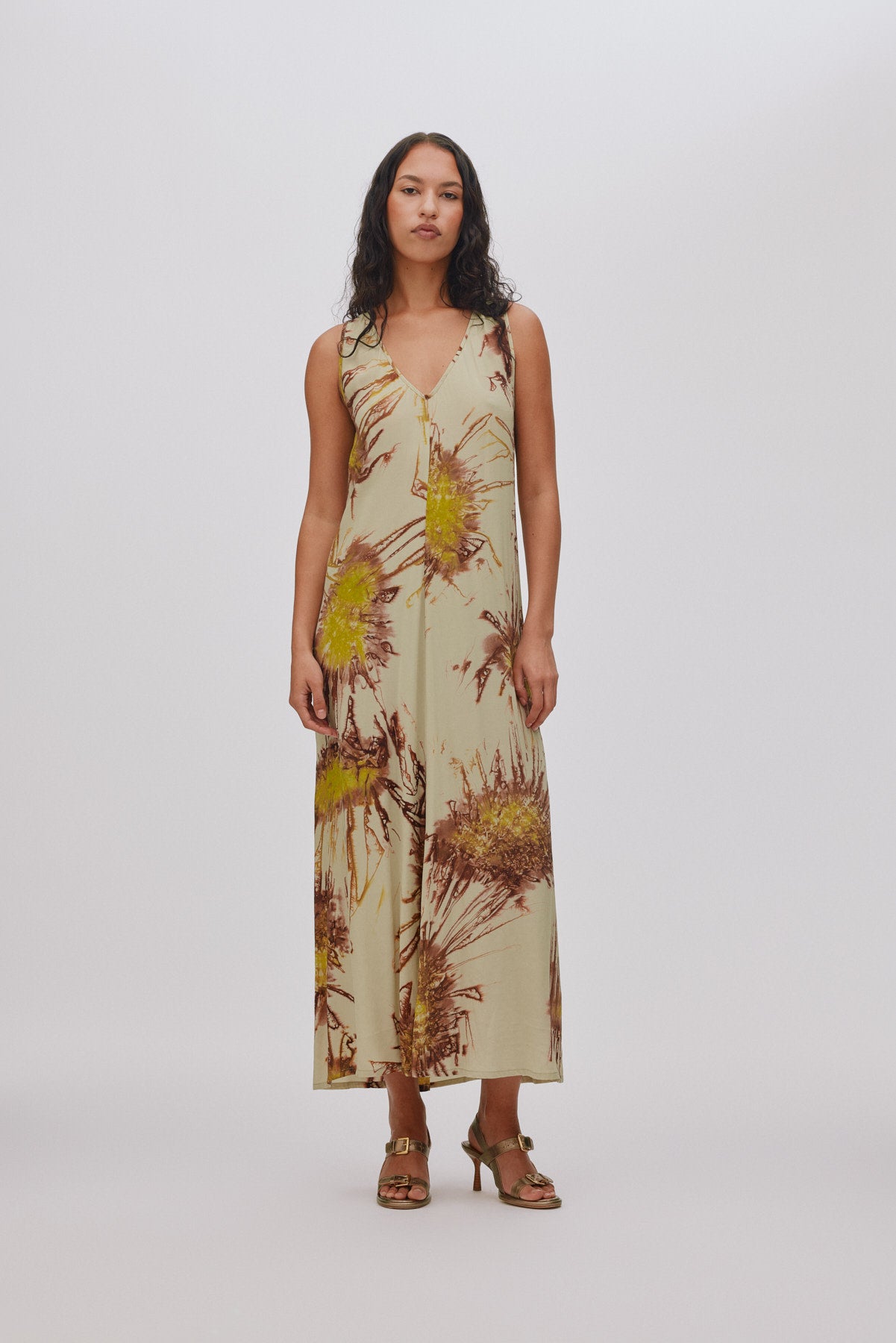 Alpa - Sea urchin long dress I Chartreuse combo 1 - Rabens Saloner
