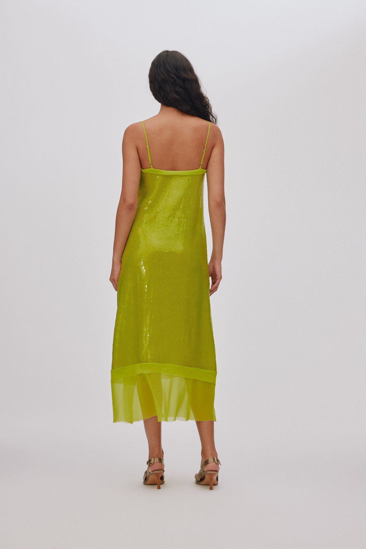 Gloria - Mini sequin strap dress I Chartreuse 2 - Rabens Saloner