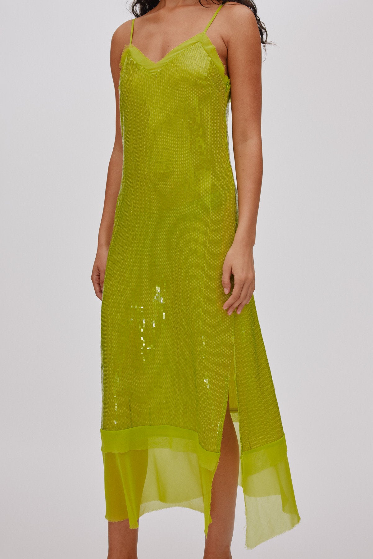 Gloria - Mini sequin strap dress I Chartreuse 3 - Rabens Saloner