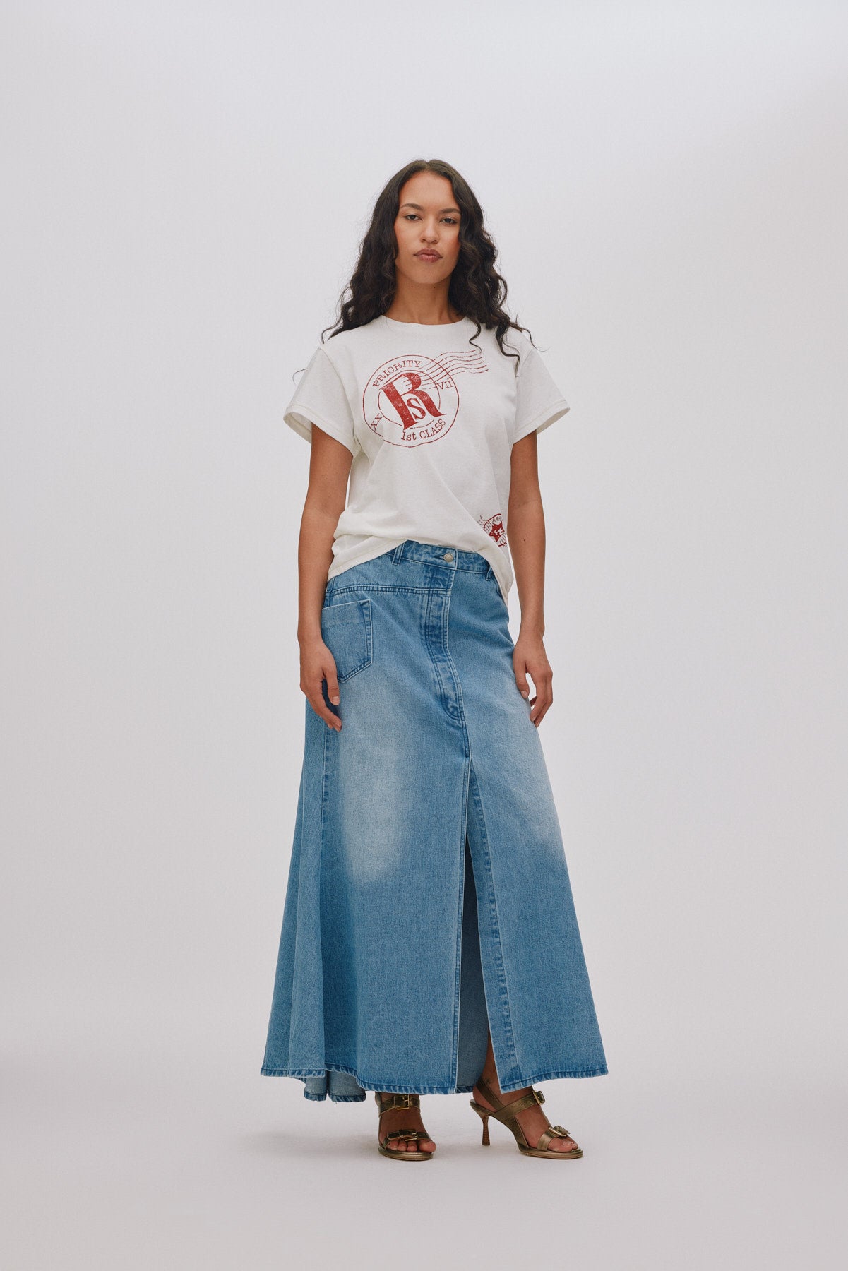 Emmali - Denim long skirt I Light washed denim 1 - Rabens Saloner