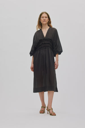 Ina - Voile frill gathered dress I Liqourice Liqourice XS/S 1 - Rabens Saloner