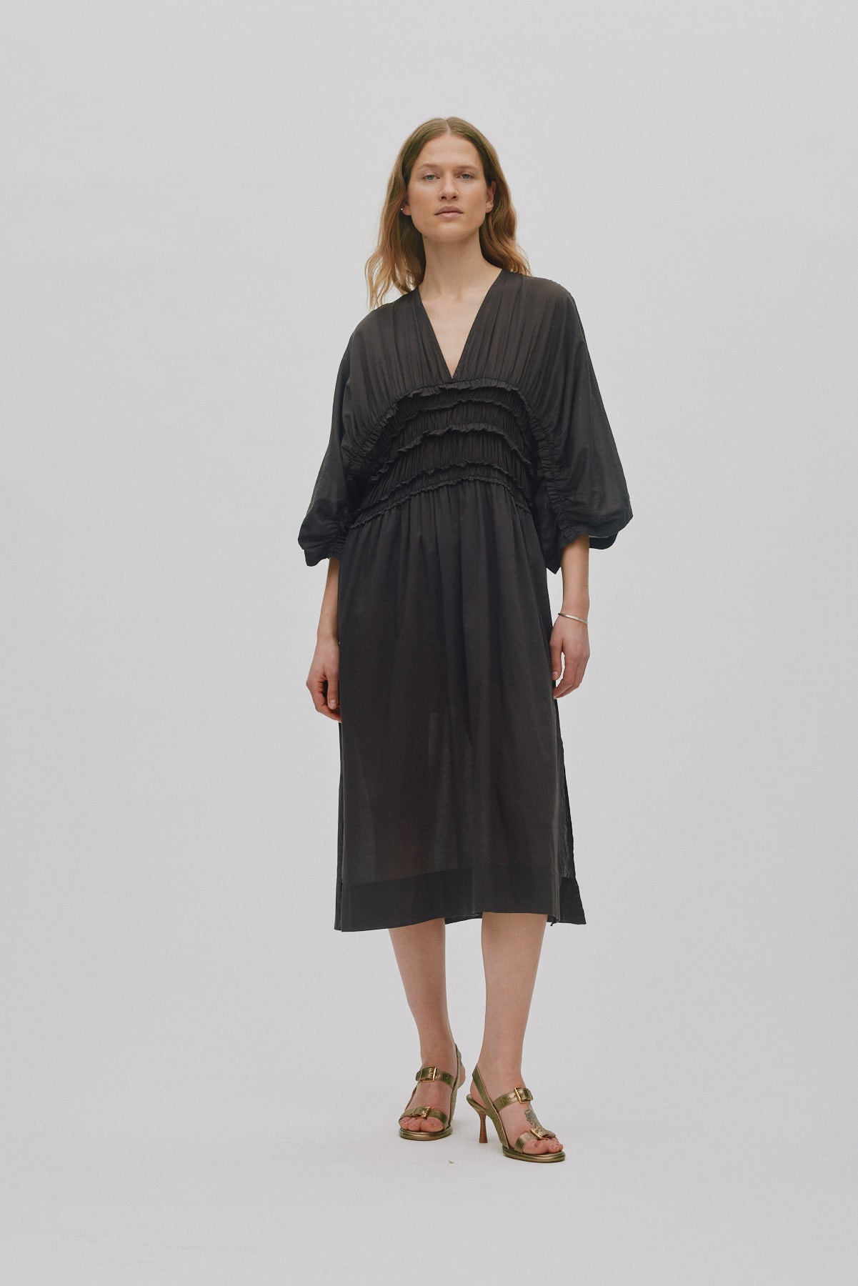 Ina - Voile frill gathered dress I Liqourice Liqourice XS/S 1 - Rabens Saloner