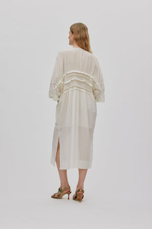 Ina - Voile frill gathered dress I Chalk Chalk XS/S 2 - Rabens Saloner