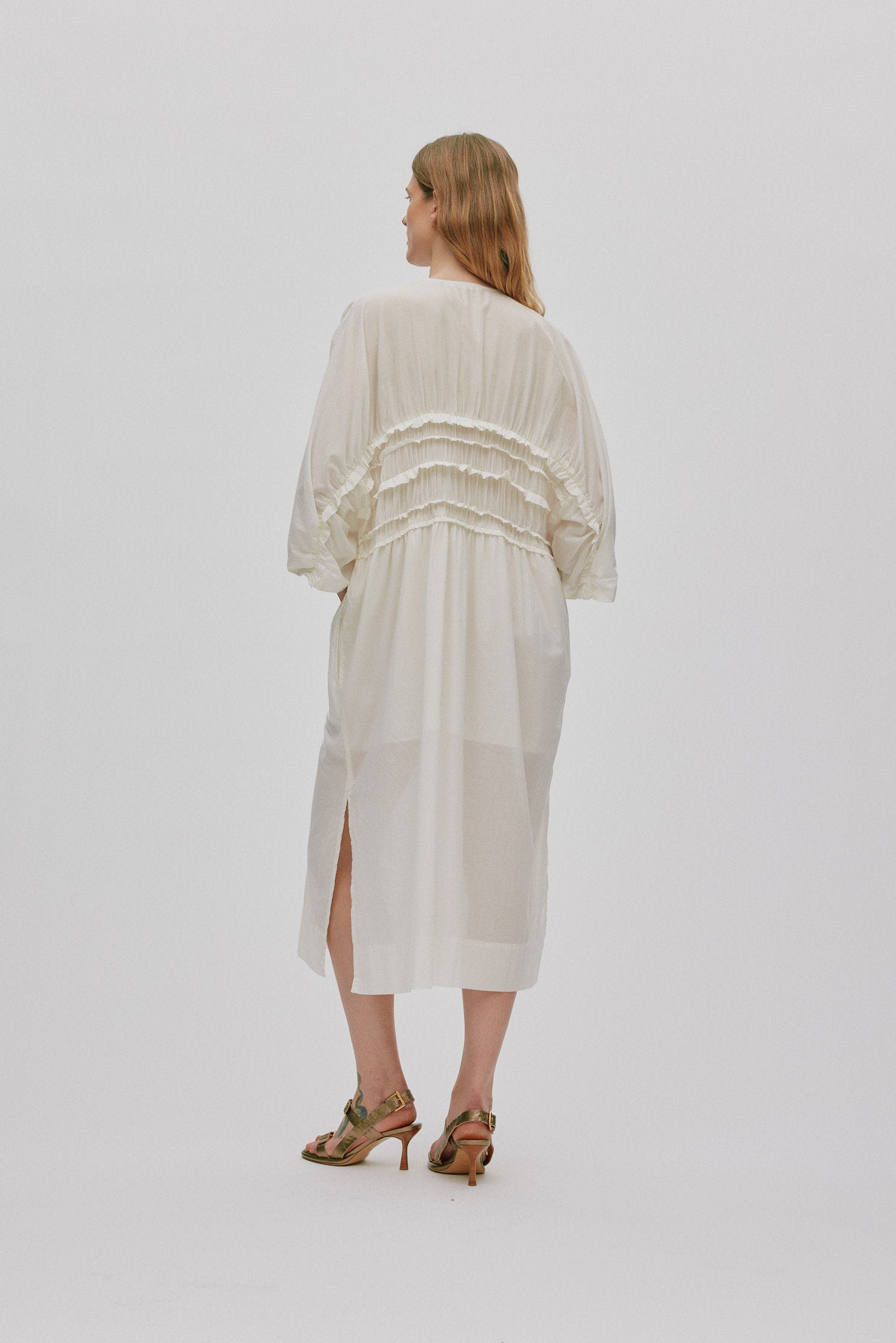 Ina - Voile frill gathered dress I Chalk 4 - Rabens Saloner