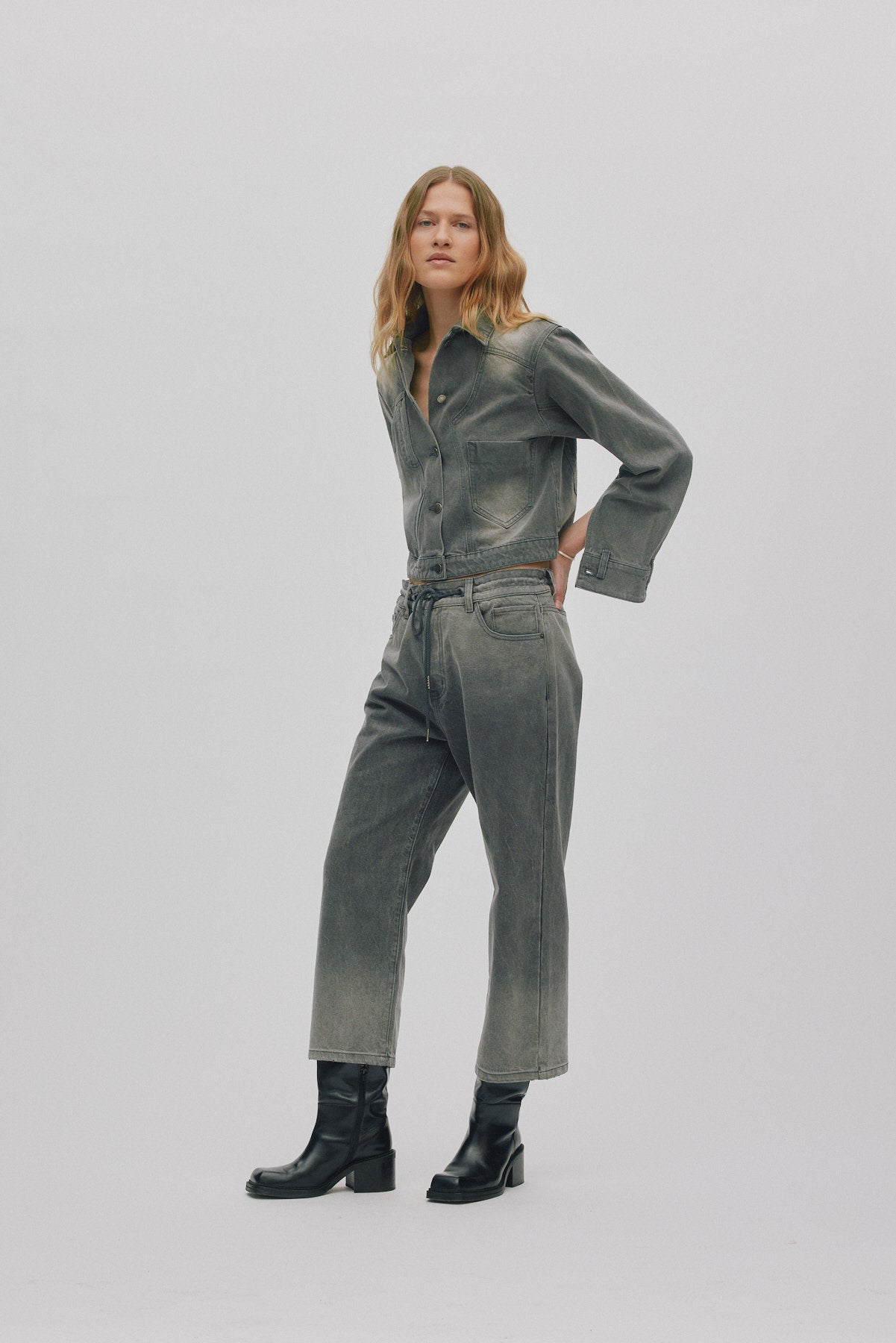 Beza - Grey denim drawstring pants I Washed grey 6 - Rabens Saloner
