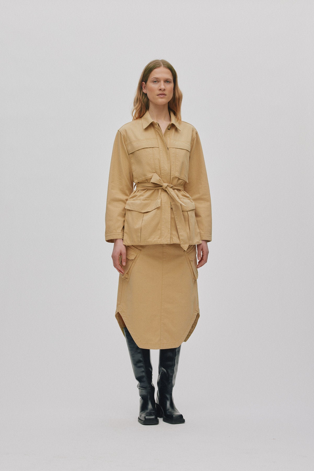 Ambra - Texture canvas cargo skirt I Sand Sand XS 1 - Rabens Saloner