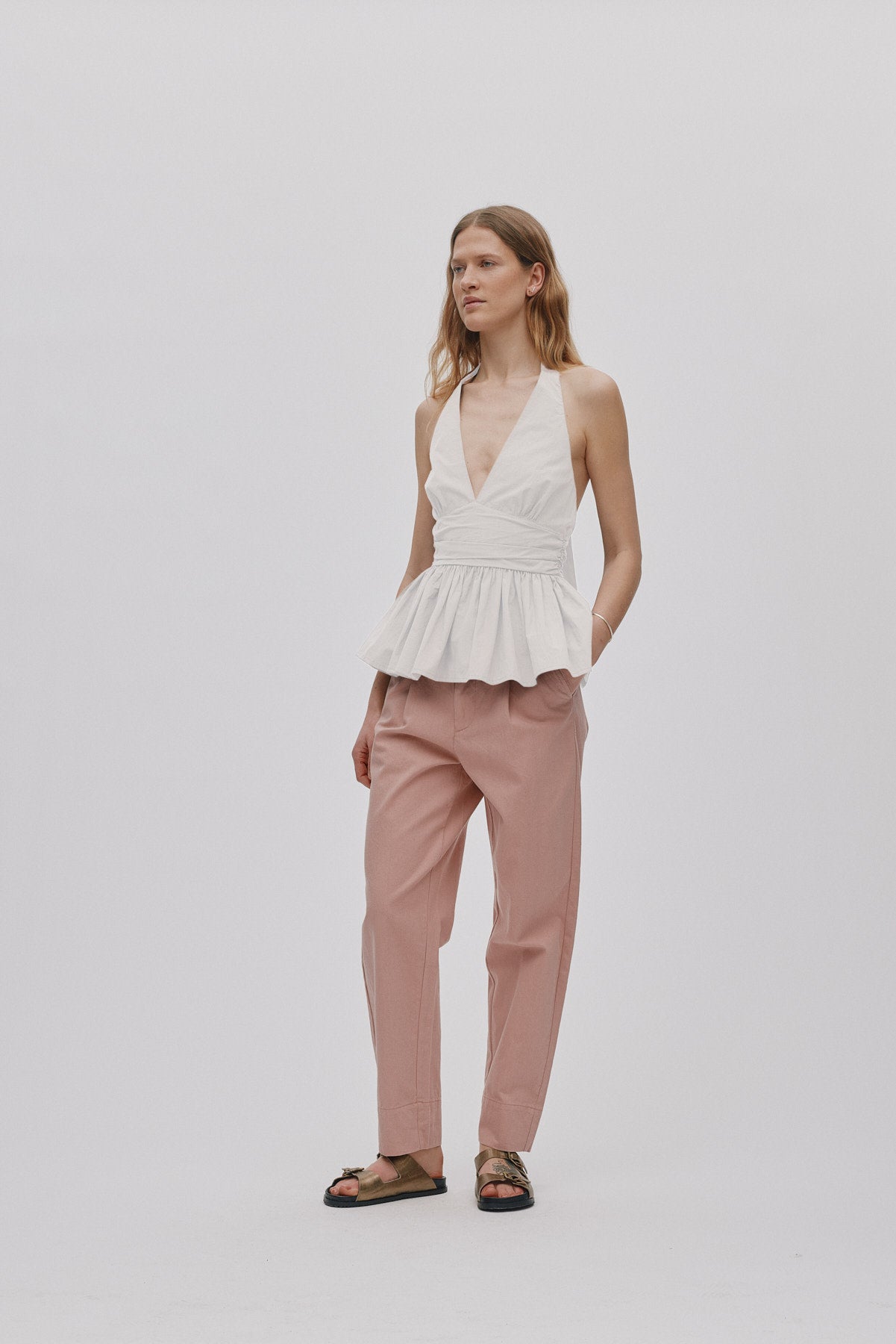 Raina - Texture canvas pleat pants I Soft rose 3 - Rabens Saloner