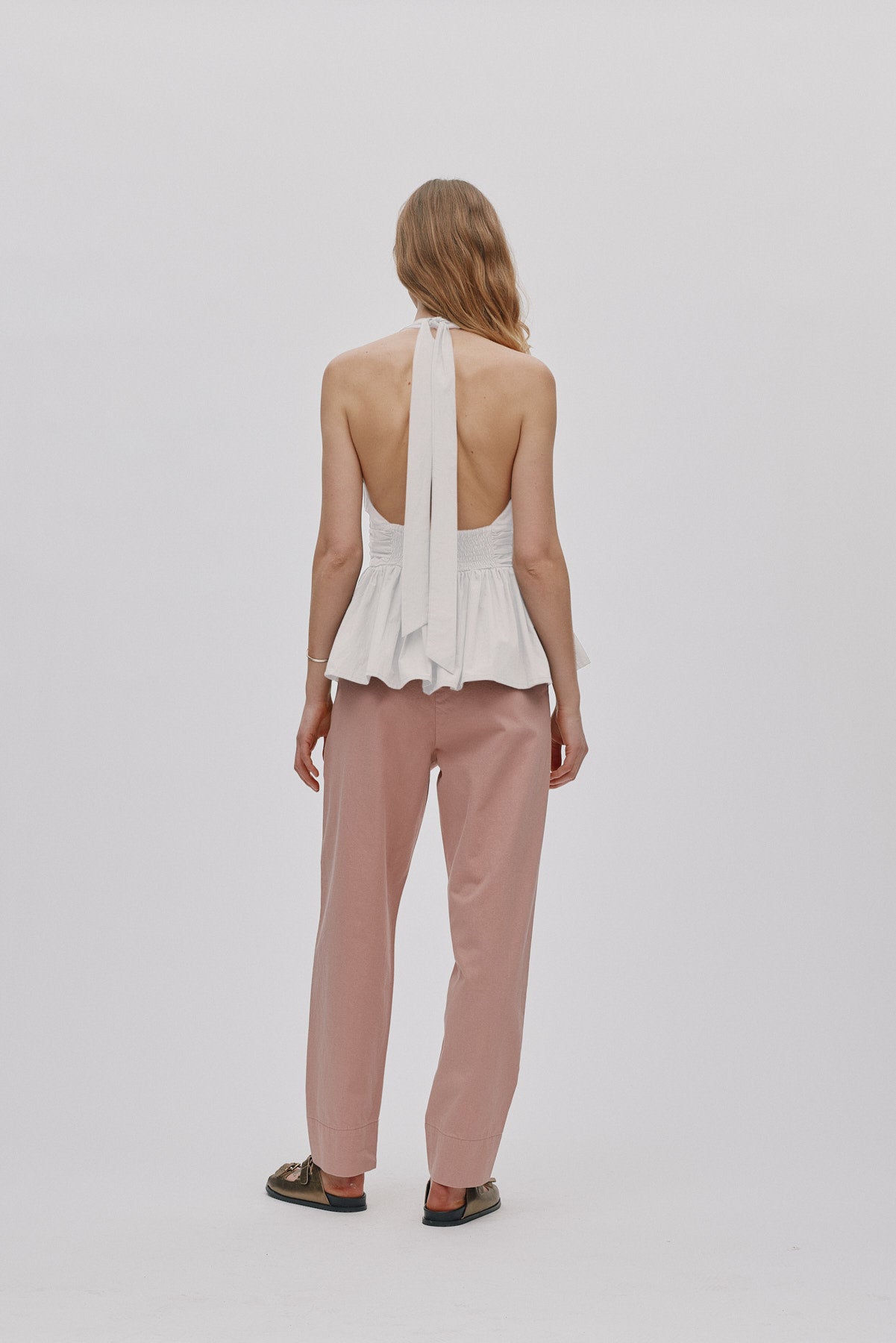 Raina - Texture canvas pleat pants I Soft rose 2 - Rabens Saloner
