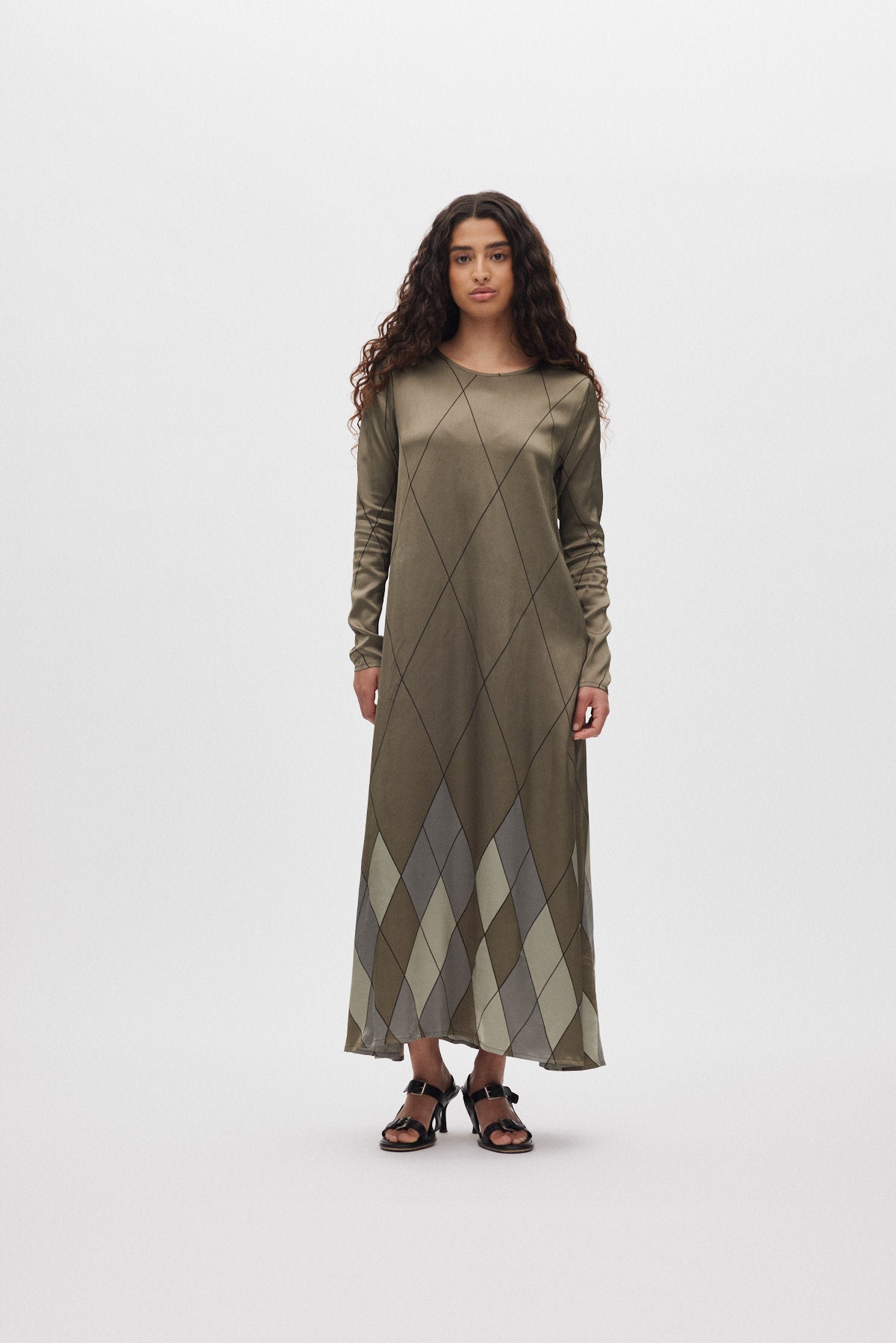 Miv - Diamond print flare dress I Olive combo 1 - Rabens Saloner