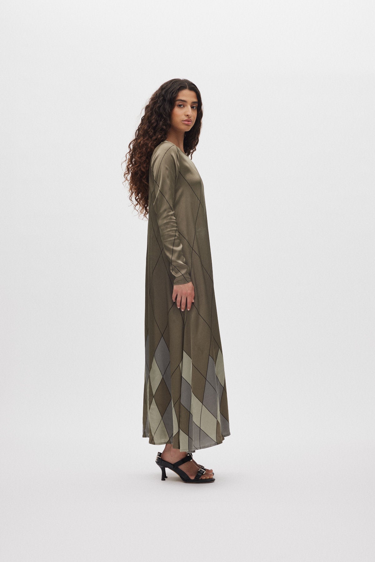Miv - Diamond print flare dress I Olive combo 2 - Rabens Saloner