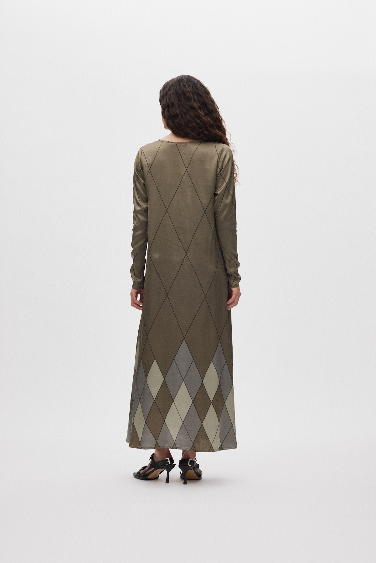 Miv - Diamond print flare dress I Olive combo 3 - Rabens Saloner