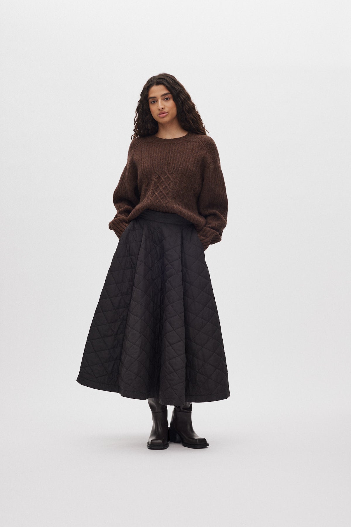 Baze - Patchwork knit cropped sweater I Brown 1 - Rabens Saloner