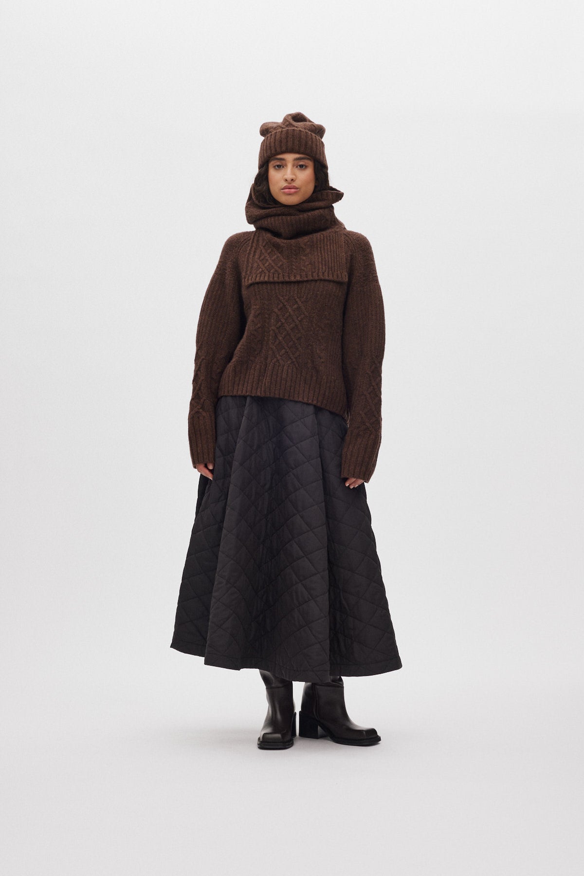 Majda - Patchwork knit hat I Brown 2 - Rabens Saloner