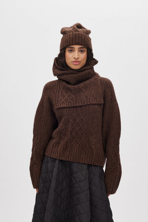 Majda - Patchwork knit hat I Brown Brown O/S 1 - Rabens Saloner