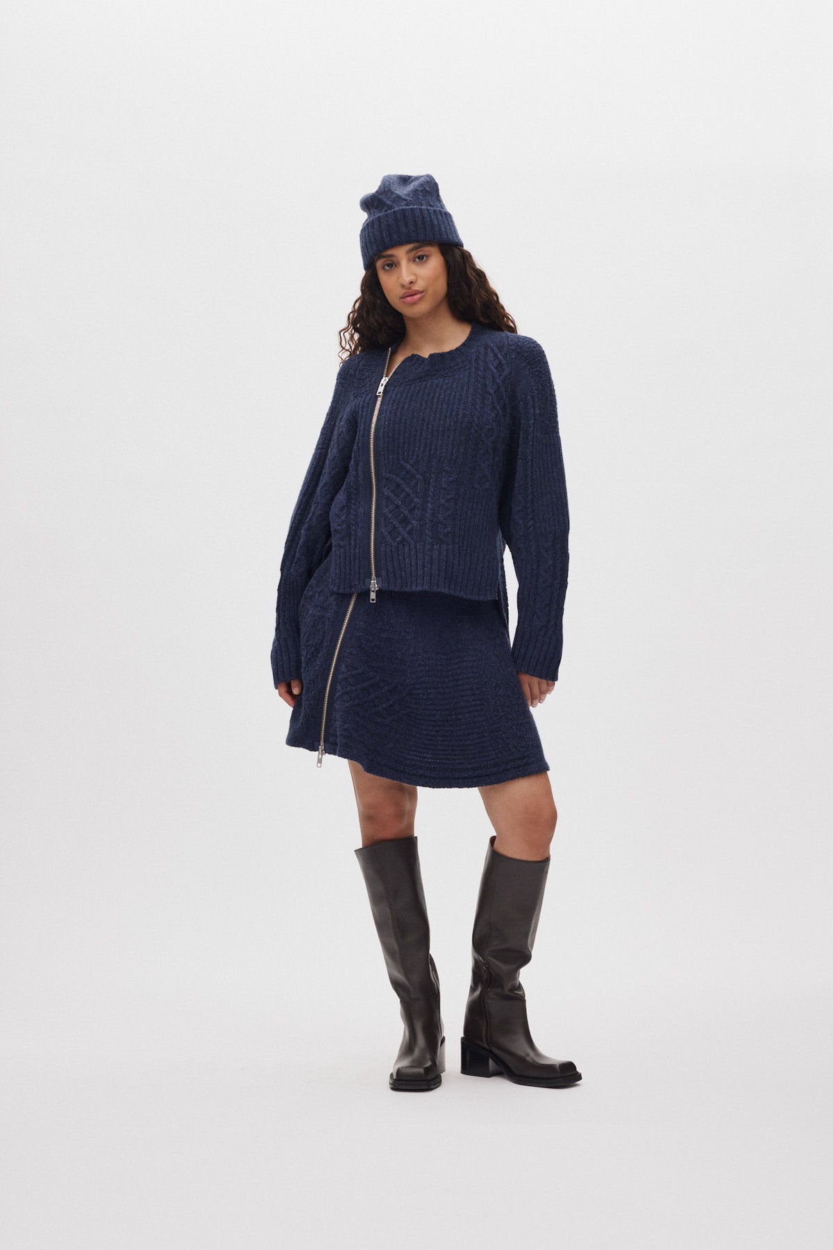 Joleen - Patchwork knit skirt I Indigo 1 - Rabens Saloner