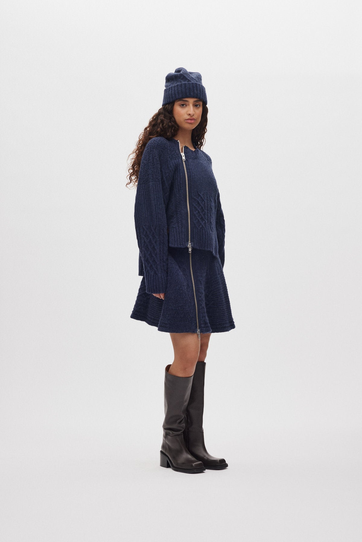 Luka - Patchwork knit cardigan I Indigo 1 - Rabens Saloner