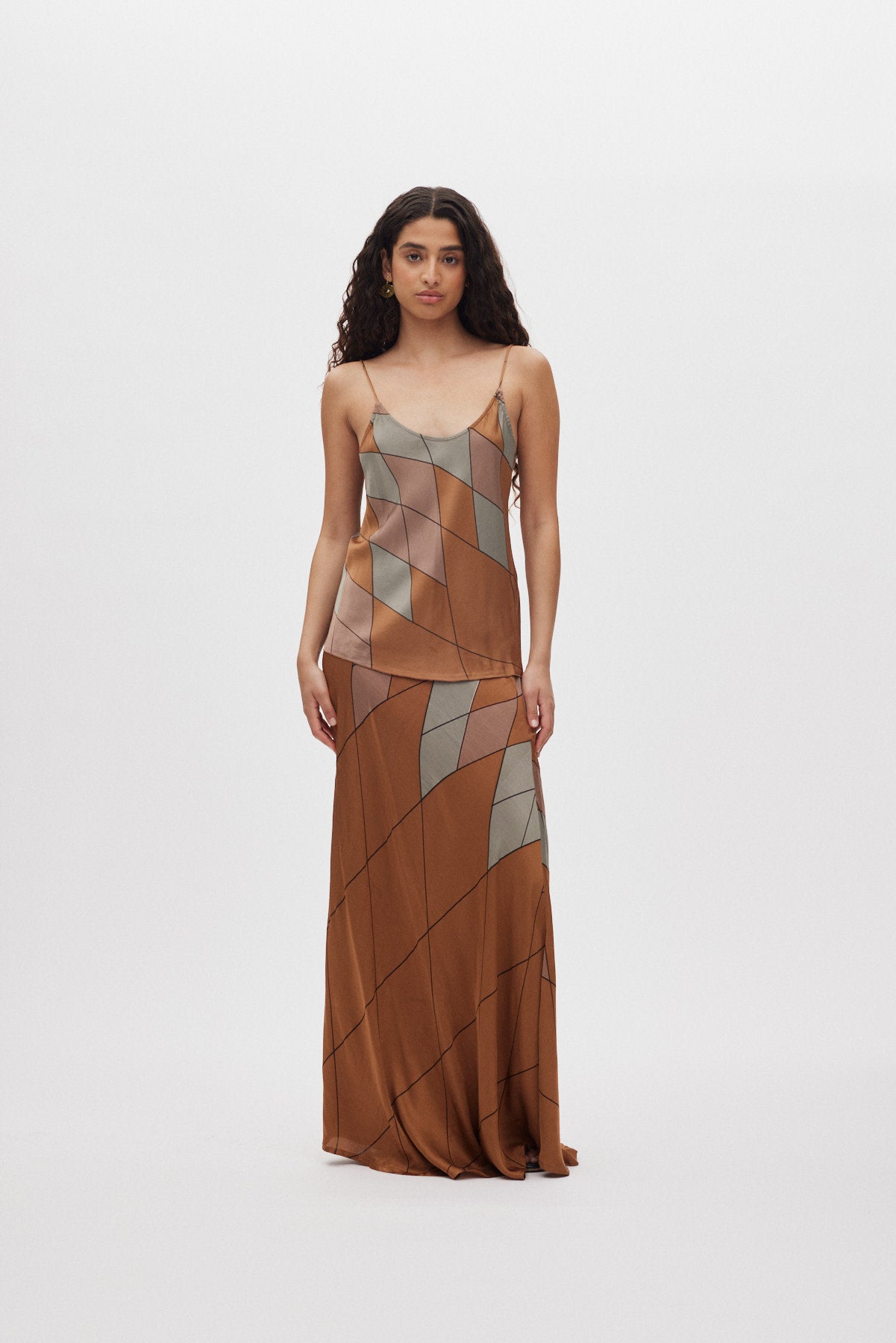 Lise - Diamond print bias camisole I Rust combo 2 - Rabens Saloner