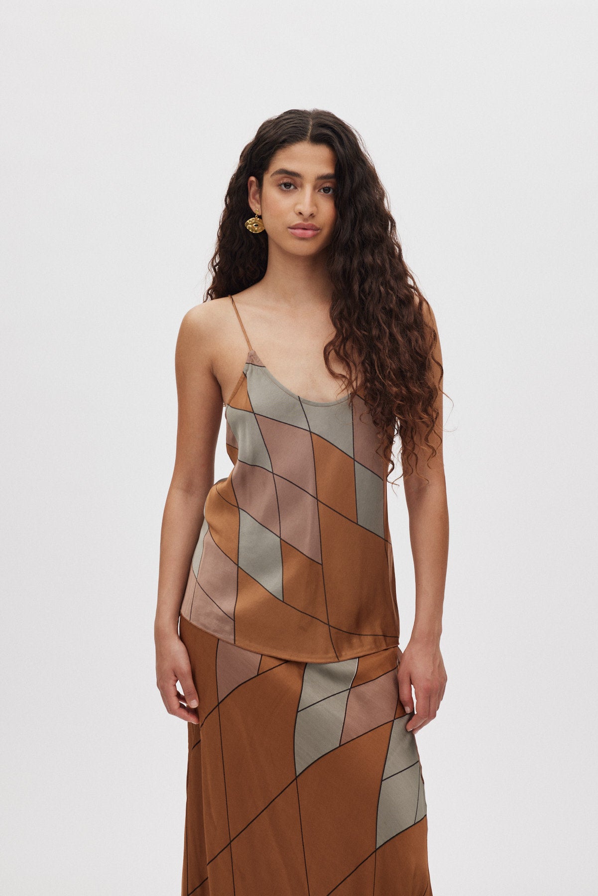 Lise - Diamond print bias camisole I Rust combo 1 - Rabens Saloner