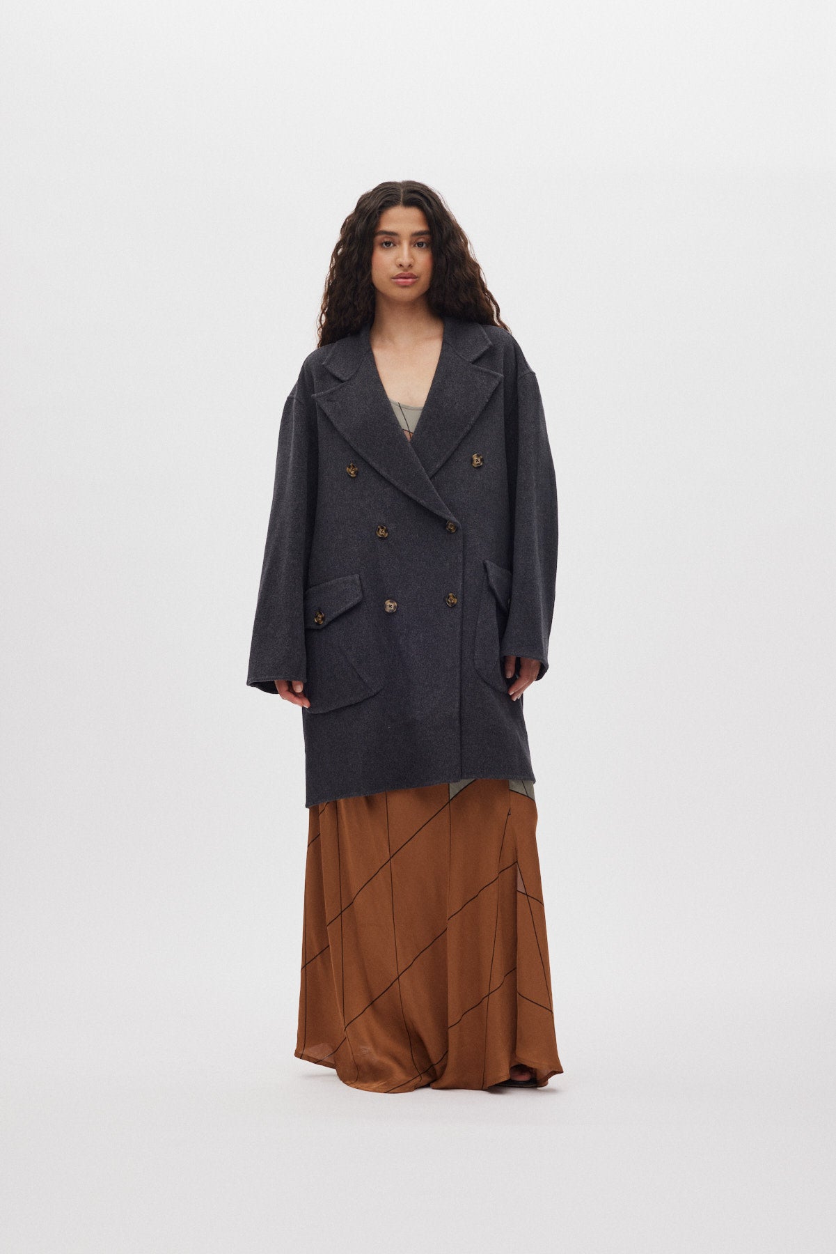 Leanna - Double felt wool coat I Dark grey melange 1 - Rabens Saloner