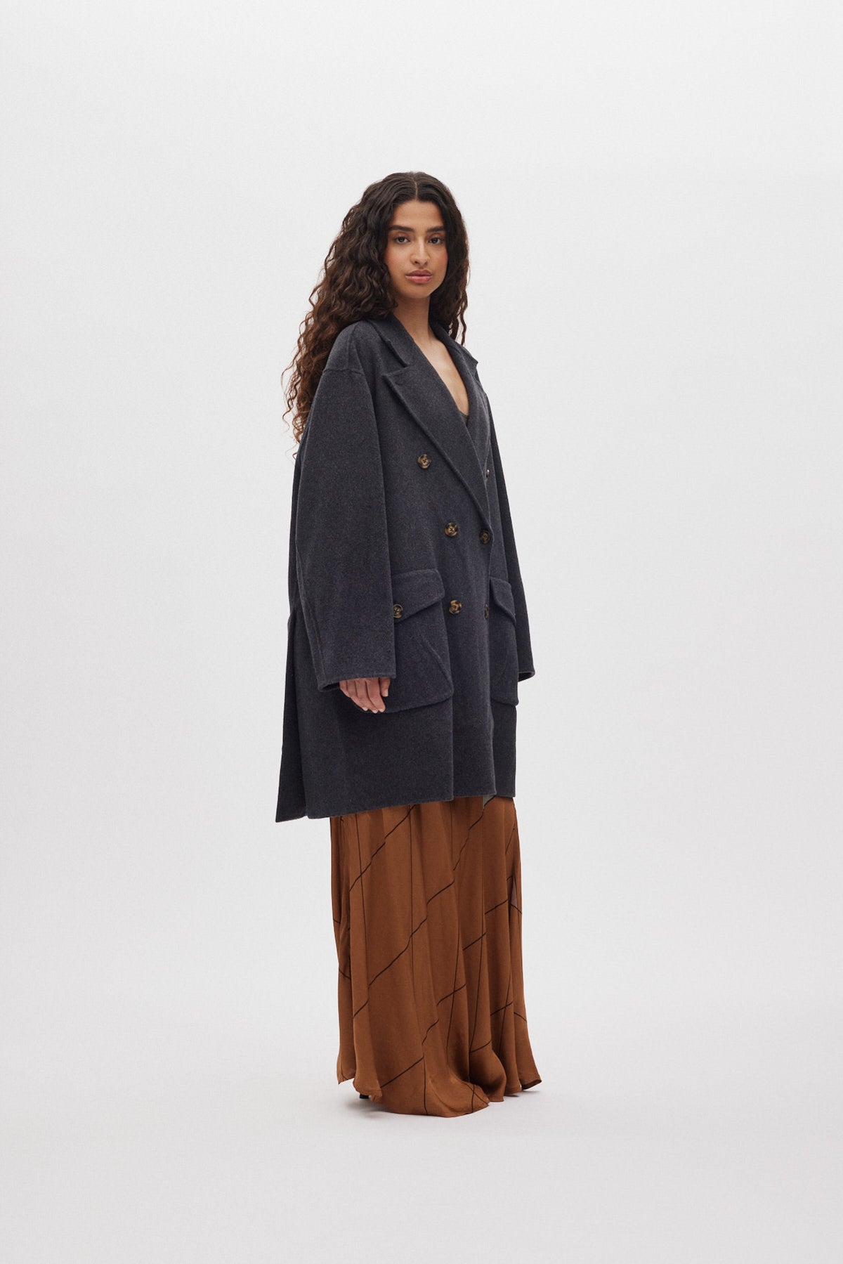 Leanna - Double felt wool coat I Dark grey melange 3 - Rabens Saloner
