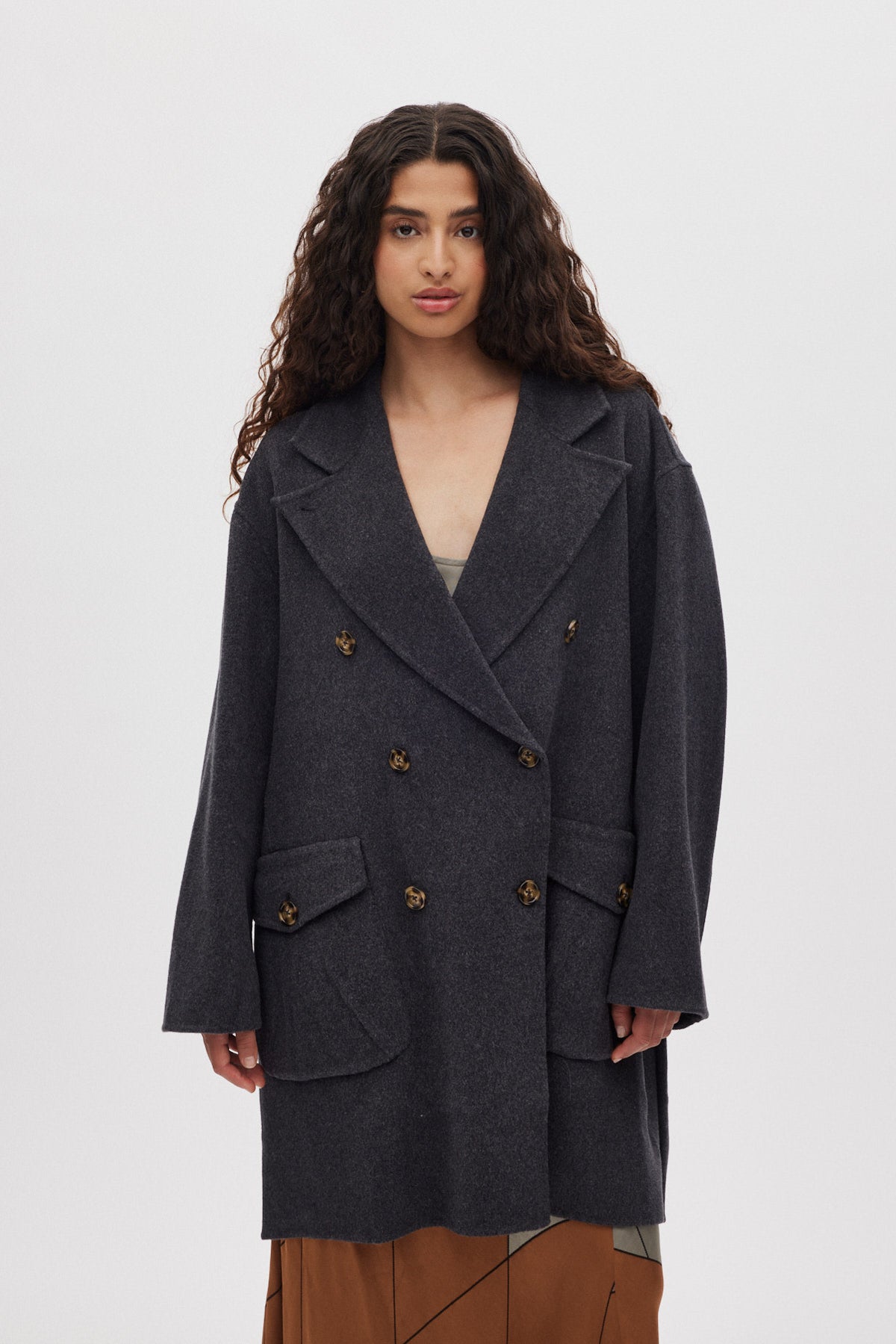 Leanna - Double felt wool coat I Dark grey melange 2 - Rabens Saloner
