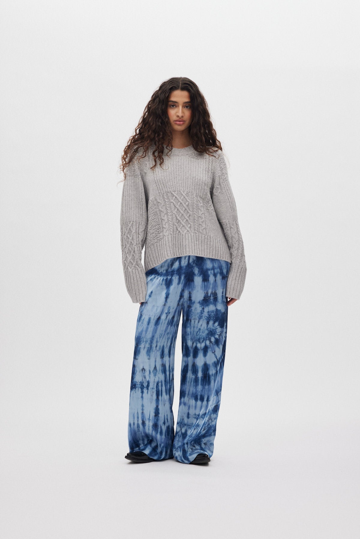 Briana - Lava pleat wide pants I Blue combo 1 - Rabens Saloner