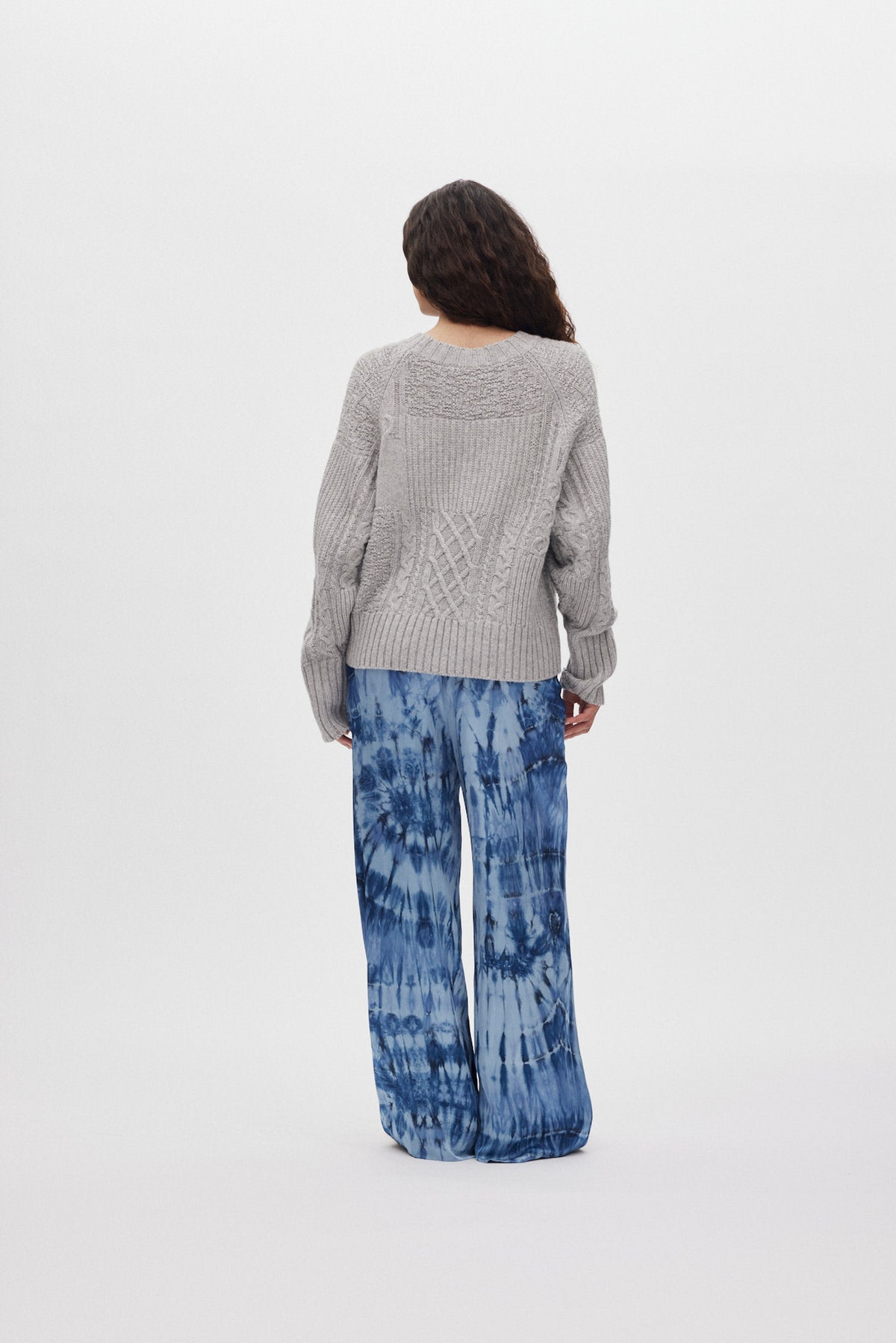 Baze - Patchwork knit cropped sweater I Light grey melange 3 - Rabens Saloner