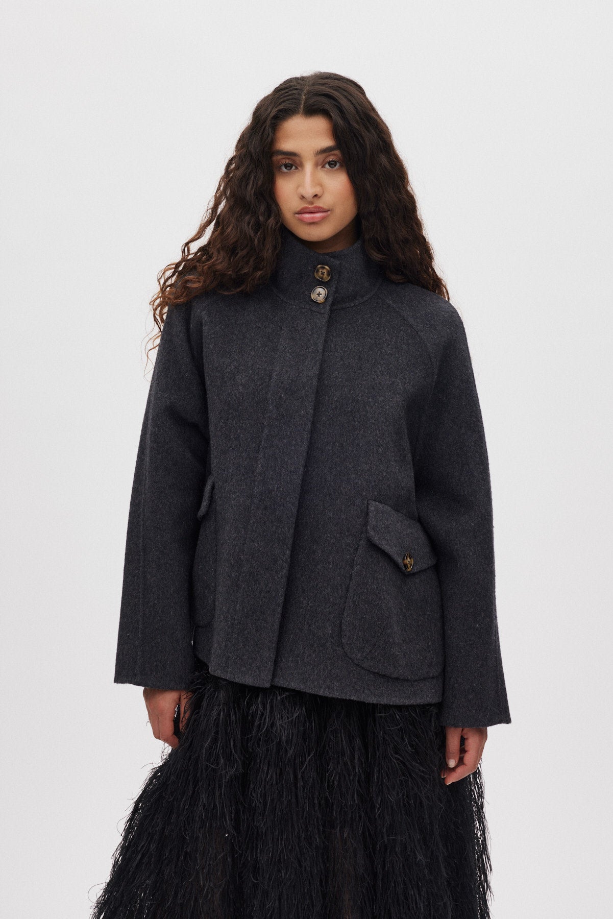 Hillevi - Double felt wool jacket I Dark grey melange 2 - Rabens Saloner